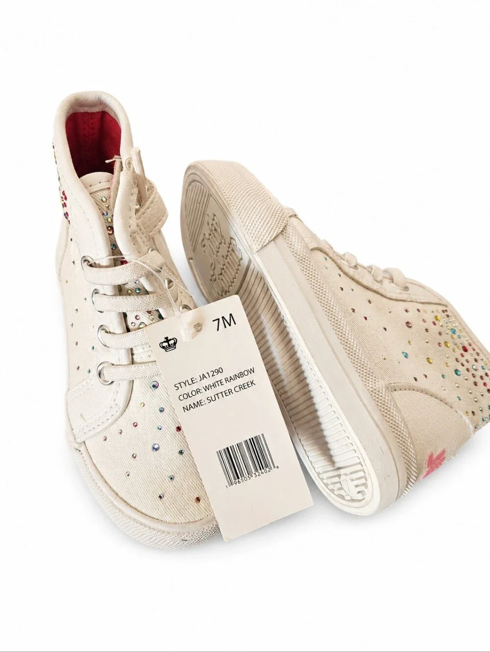 Juicy Couture Sutter Creek Rainbow Rhinestone High-Top Sneakers – Girls Size 7M